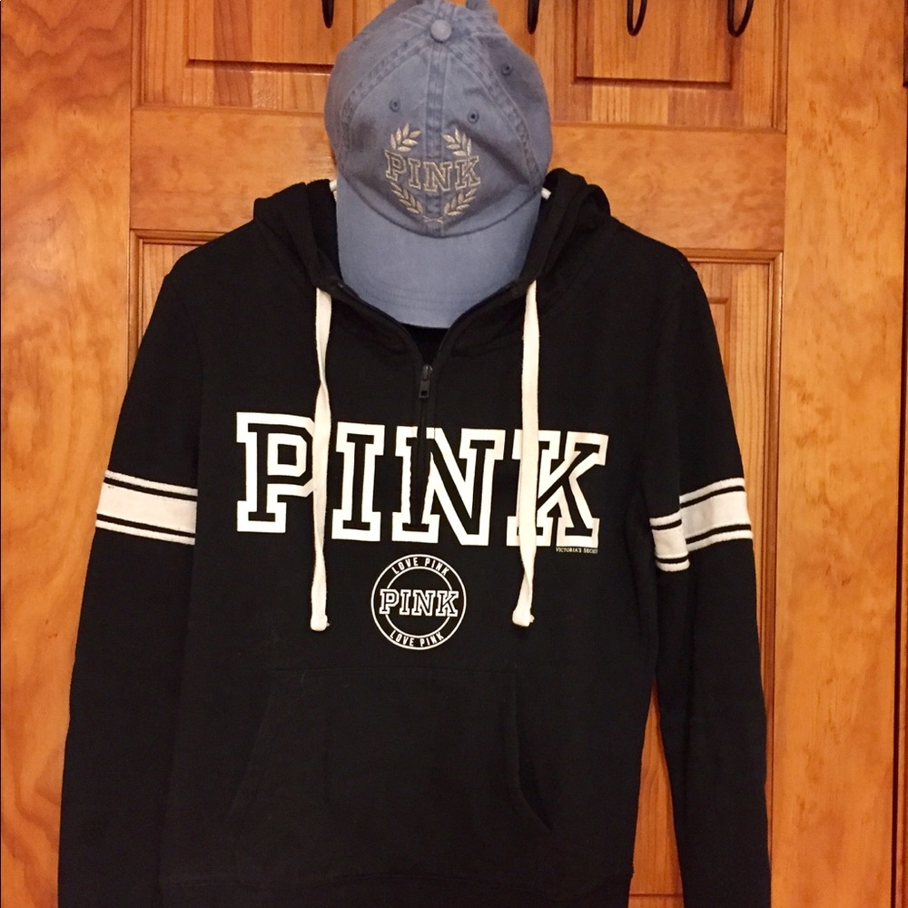PINK Black Hoodie and Baseball Hat